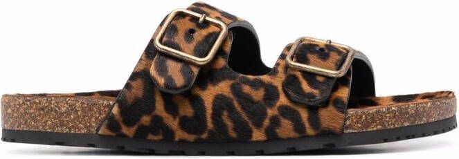 Saint Laurent leopard-print buckle sandals Neutrals