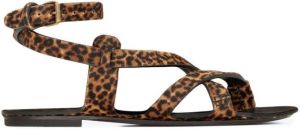 Saint Laurent leopard-print leather sandals Brown