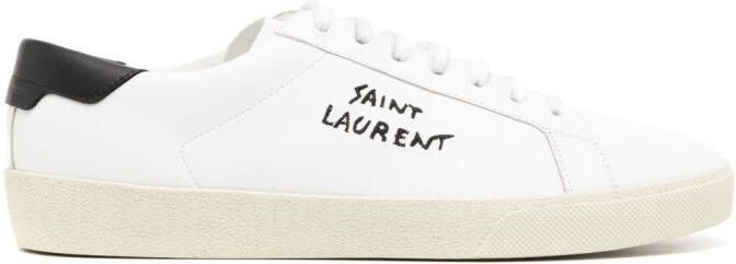 Saint Laurent logo-embroidered leather sneakers White