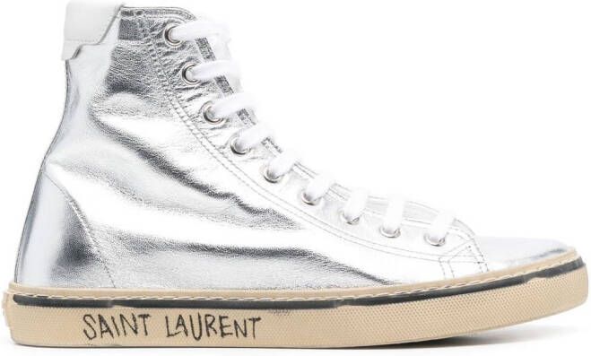 Saint Laurent Malibu metallic high-top sneakers Silver