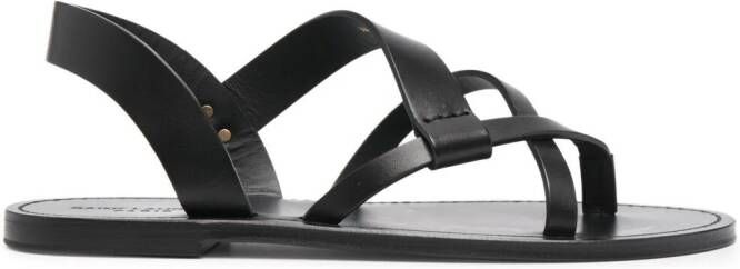Saint Laurent Matt flat leather sandals Black