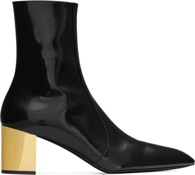Saint Laurent XIV 70mm glazed ankle boots Black