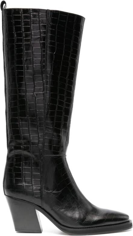 SAMSOE Sophia embossed-crocodile boots Black