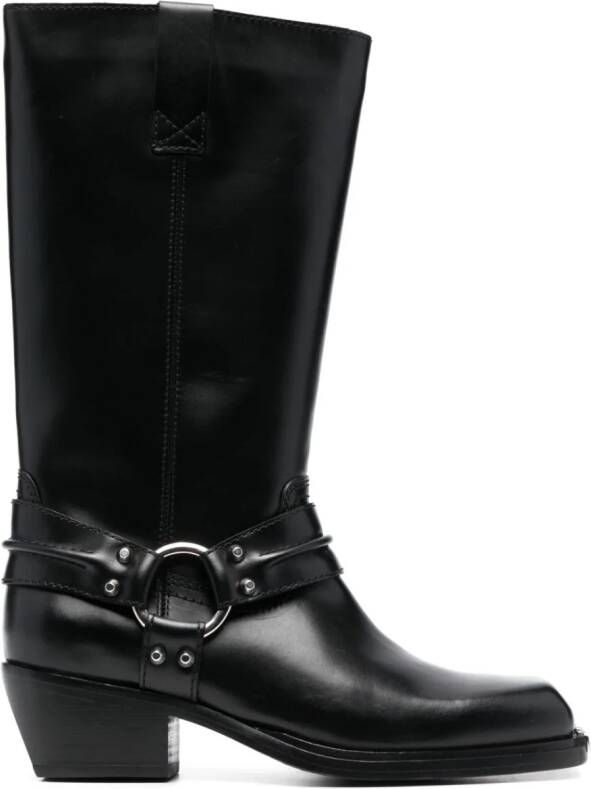SANDRO 50mm square-toe leather boots Black