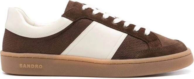 SANDRO mesh-detailed leather sneakers Brown