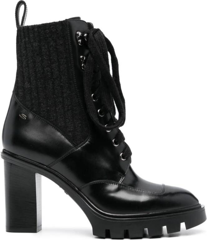 Santoni 75mm lace-up leather ankle boots Black