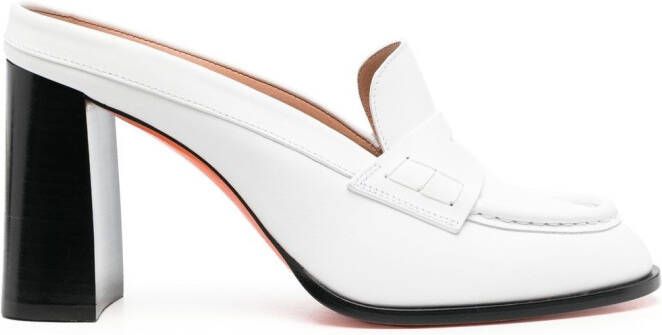 Santoni 85mm leather loafer mules White