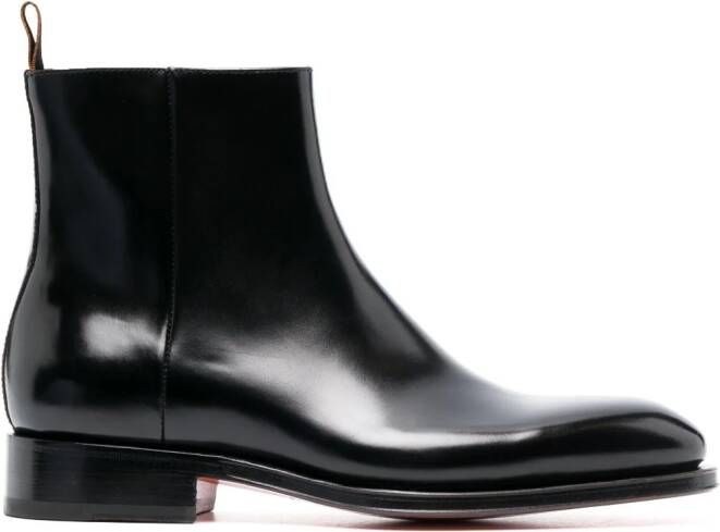 Santoni almond-toe leather boots Black