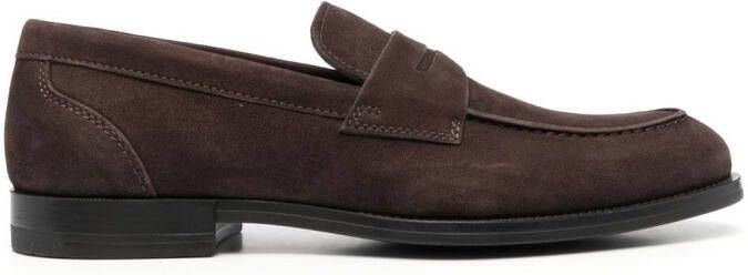 Santoni almond-toe leather loafers Brown