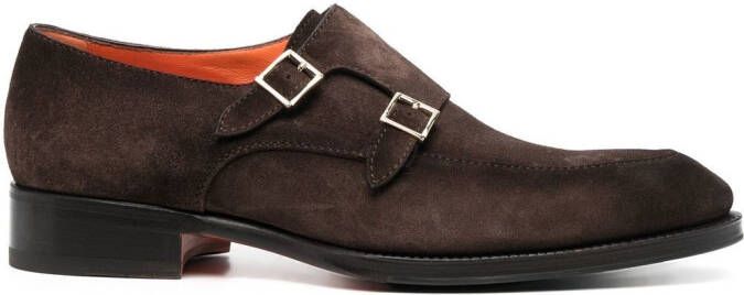 Santoni bucked suede monk shoes Brown