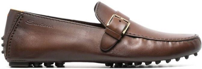 Santoni buckle-detail leather loafers Brown