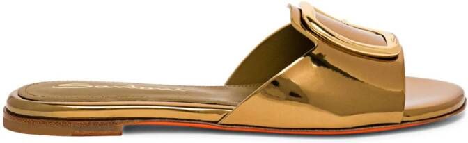 Santoni buckle-detail mirrored-finish sandals Gold