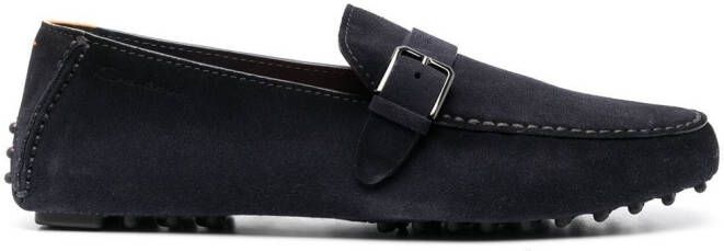 Santoni buckle-strap suede loafers Blue