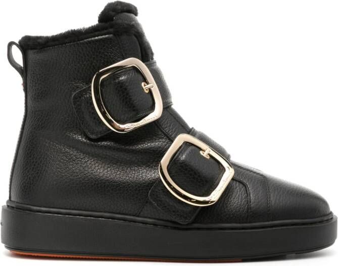 Santoni buckled leather high-top sneakers Black