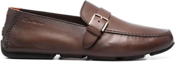 Santoni buckled leather monk shoes Brown