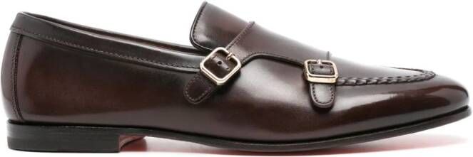 Santoni buckled leather Monk shoes Brown