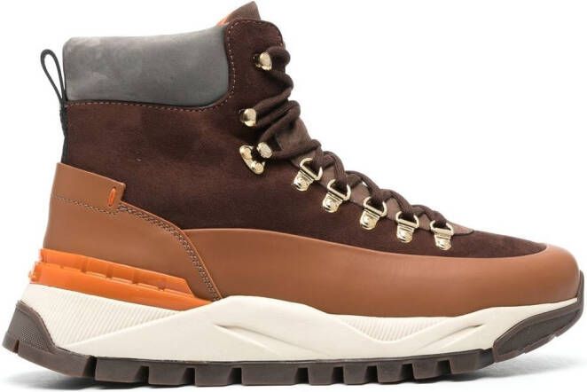Santoni contrast-panel lace-up hiking boots Brown