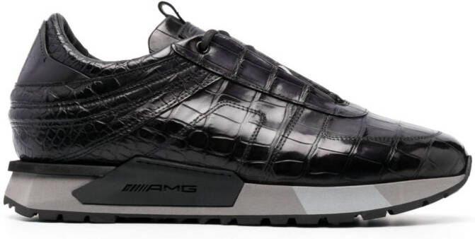 Santoni crocodile-effect low-top sneakers Black