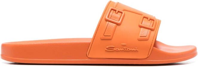 Santoni debossed-logo slides Orange