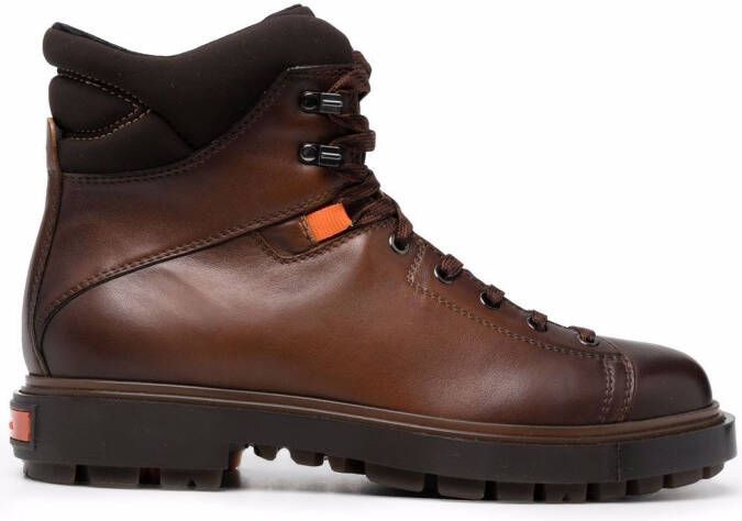 Santoni distressed lace-up mountain boots Brown