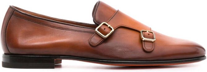 Santoni Dolorous almond-toe monk shoes Brown