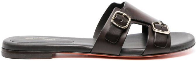 Santoni double-buckle calf-leather sandals Brown