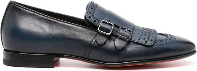 Santoni double-buckle leather loafers Blue
