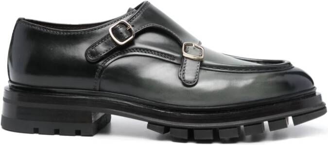 Santoni double-buckle leather loafers Green