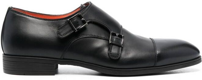 Santoni double-buckle leather monk shoes Black