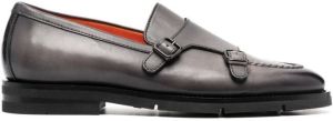 Santoni double-buckle leather monk shoes Grey