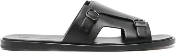 Santoni double-buckle leather sandals Black