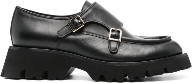 Santoni double-buckle leather shoes Black