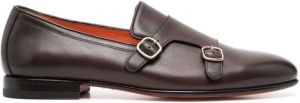 Santoni double-buckle leather shoes Brown