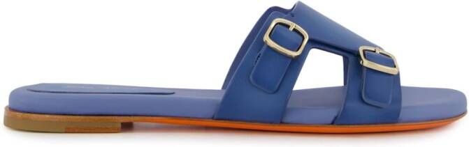 Santoni double-buckle leather slides Blue