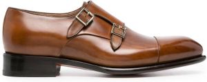 Santoni double-buckle monk shoes Brown