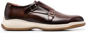 Santoni double-buckle monk shoes Brown