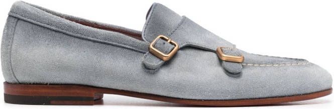 Santoni double-buckle suede monk shoes Blue