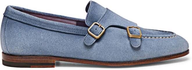Santoni double-buckled suede loafers Blue
