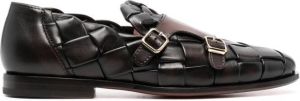Santoni double-monk strap woven shoes Brown
