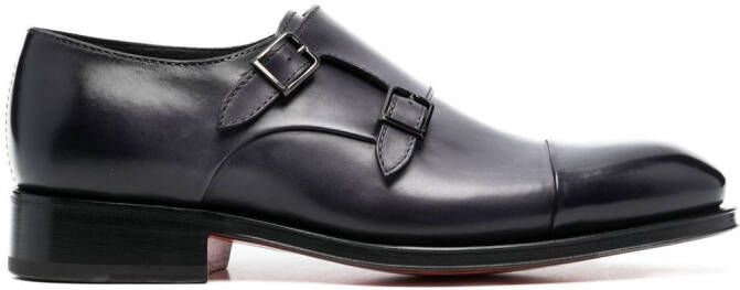 Santoni double strap leather monk shoes Black