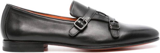 Santoni double-strap leather monk shoes Black