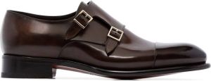 Santoni double strap leather monk shoes Brown