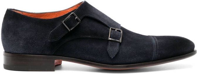 Santoni double-strap suede monk shoes Blue