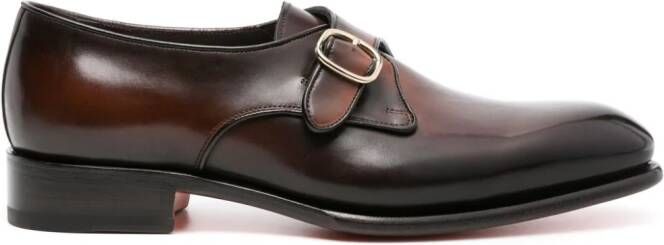 Santoni faded-effect leather monk shoes Brown