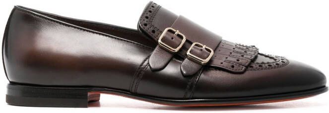 Santoni fringe double-buckle monk shoes Brown
