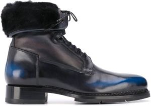 Santoni fur-trim ankle boots Blue