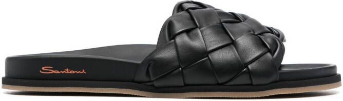 Santoni interwoven-design calf-leather slides Black