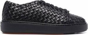 Santoni interwoven lace-up leather sneakers Black