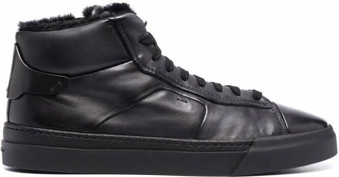Santoni Lace-up high-top leather sneakers Black