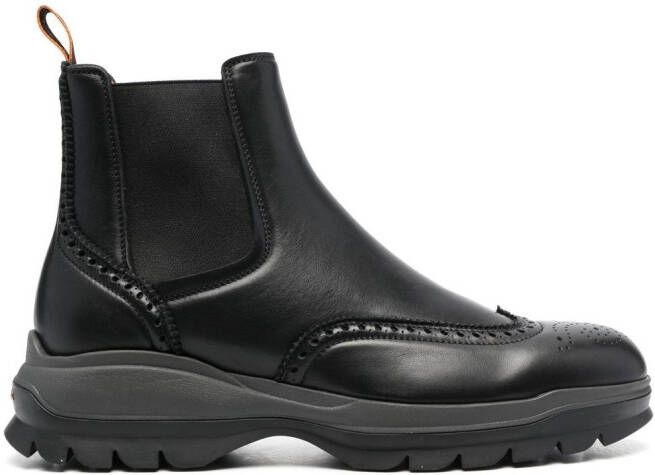 Santoni leather brogue Chelsea boots Black